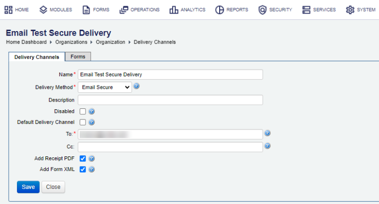 Manager create an email secure delivery channel